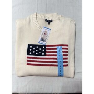 NWT State of Mine Americana Sweater Large L Cream White US American Flag
